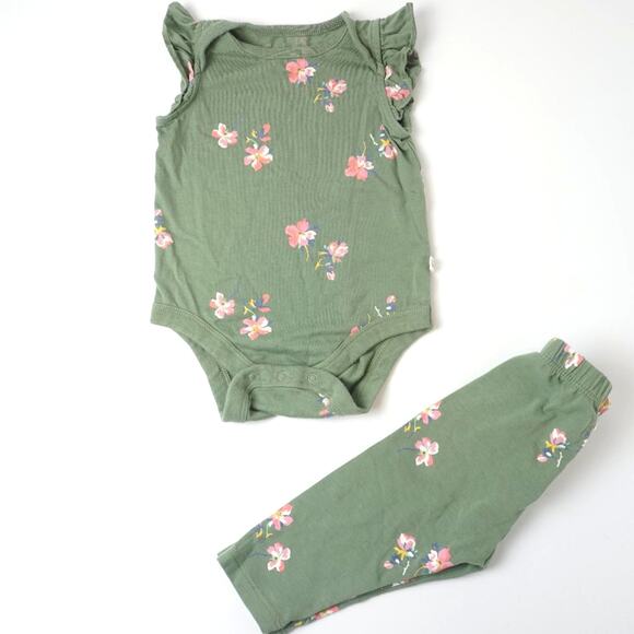 Baby Gap 2-Piece Floral Matching Bodysuit & Leggings Set Green Size 3-6 months - Picture 1 of 7